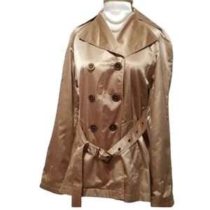 MICHAEL KORS Tan Gold Color Satin Belted Lightweight Trench Coat Jacket